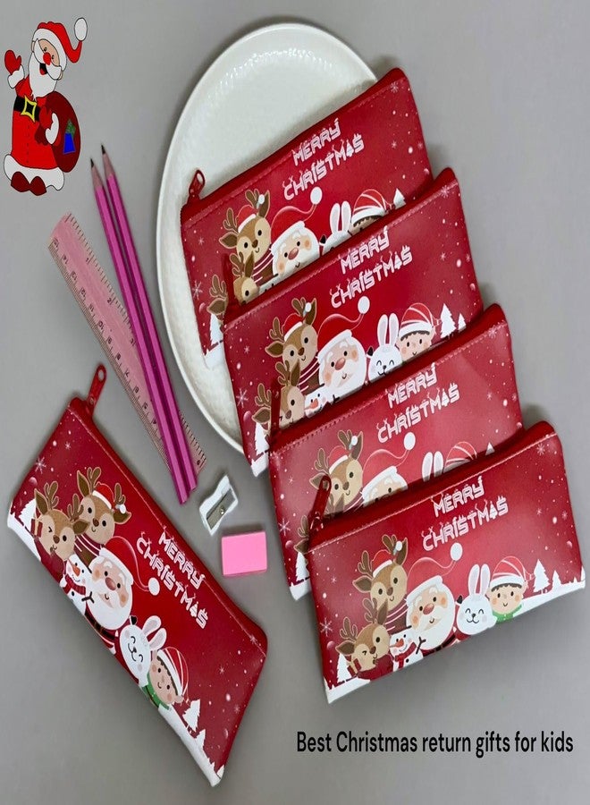 Le Delite Pack of 6 Pcs Merry Xmas Soft Pencil Storage Case Pouch with Stationery | Santa Claus Kids School Organizer Students Stationery Pouch for Girls | Best Return Gift Kids Xmas Party (6 Pouch) - Image 3